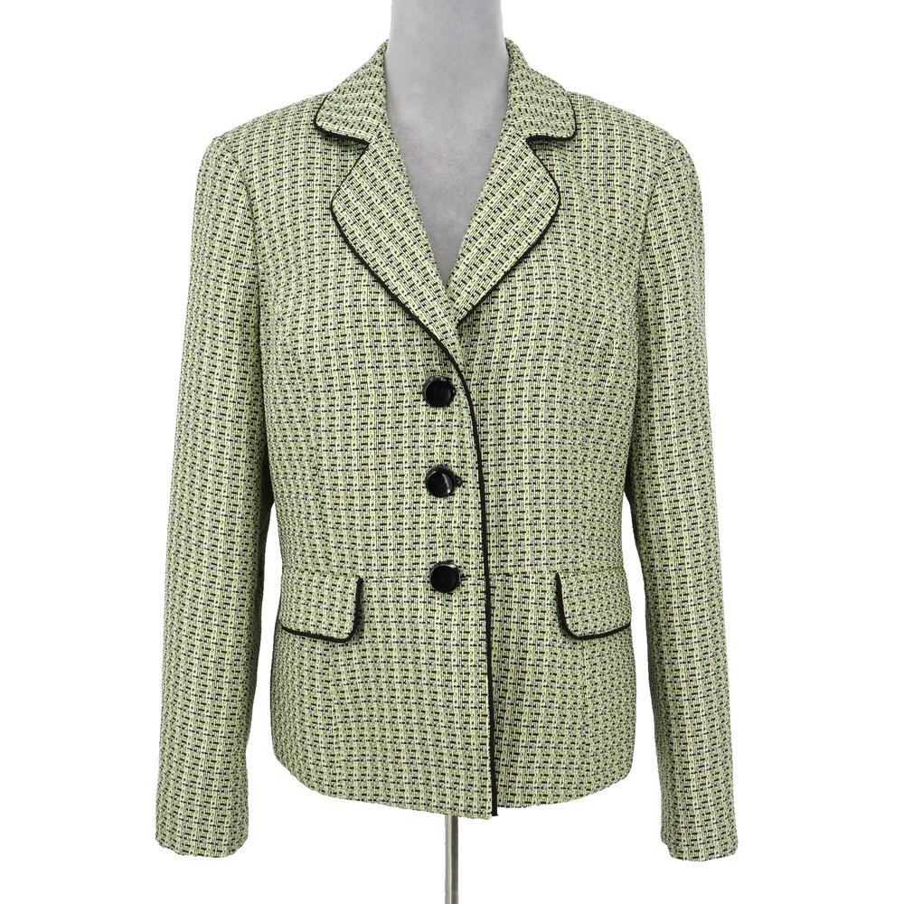 Le Suit Jacket Womens 16 Butter Yellow Black Trim Woven Lined Blazer Career